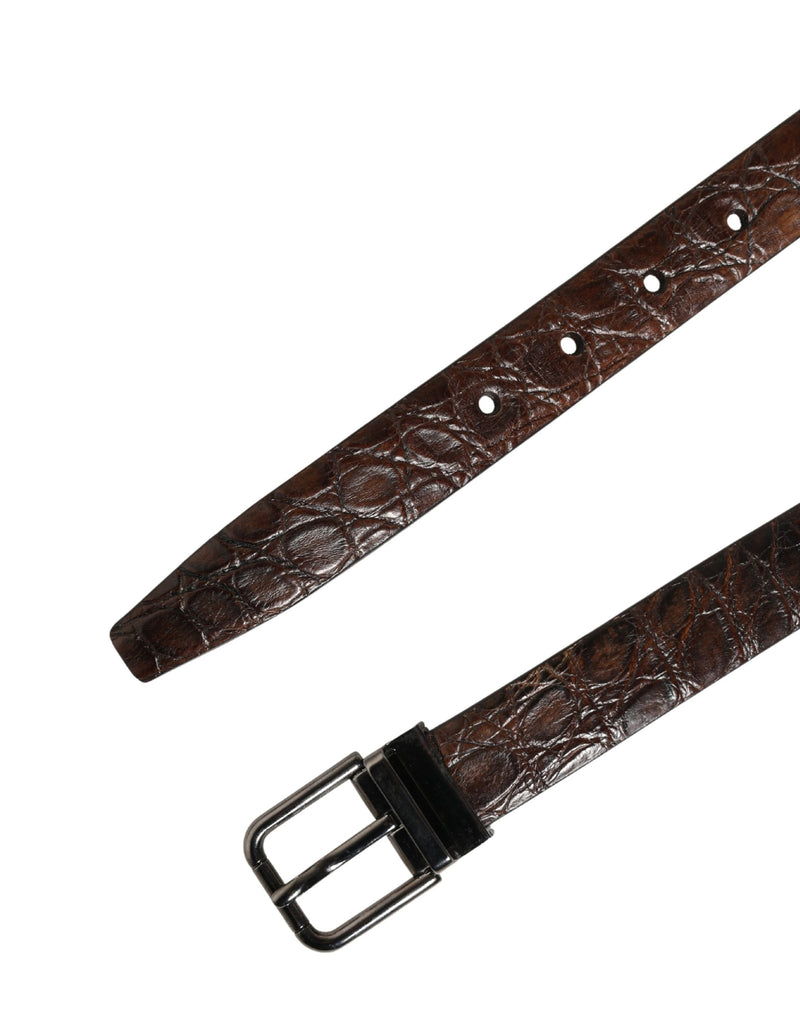 Ceinture Dolce &amp; Gabbana en cuir marron avec boucle en métal argenté