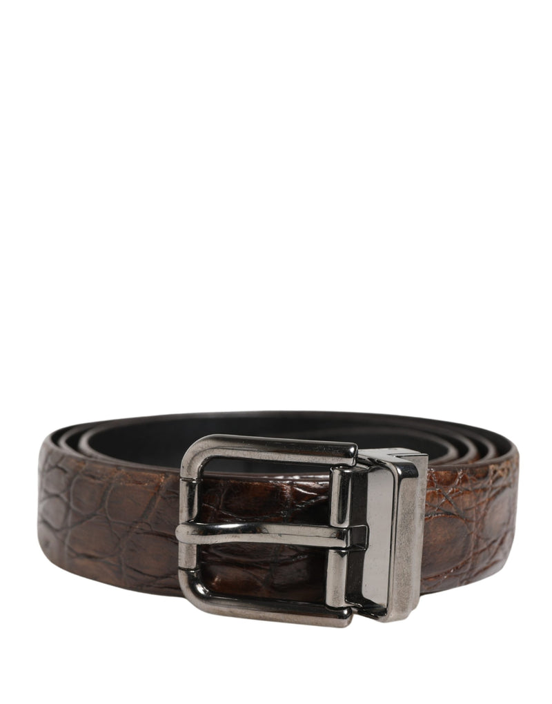 Ceinture Dolce &amp; Gabbana en cuir marron avec boucle en métal argenté