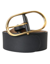 Ceinture en cuir noir classique avec boucle ovale en métal de Dolce &amp; Gabbana