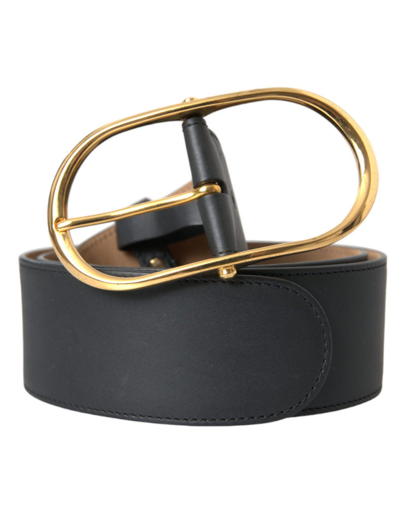 Ceinture en cuir noir classique avec boucle ovale en métal de Dolce &amp; Gabbana