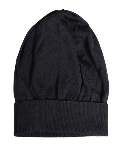 Bonnet d'hiver tricoté en laine unie noire Dolce & Gabbana