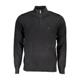 U.S. Grand Black Viscose Men's Sweater - Stylish Half-Zip Design