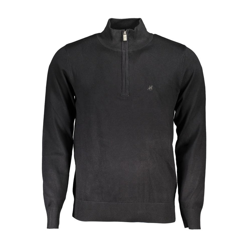 U.S. Grand Black Viscose Men's Sweater - Stylish Half-Zip Design