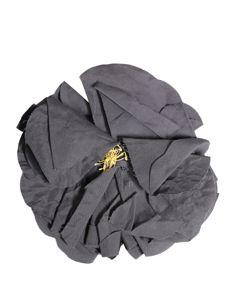 Dolce & Gabbana Gray Floral Motif Silk Blend Bar Pin Brooch