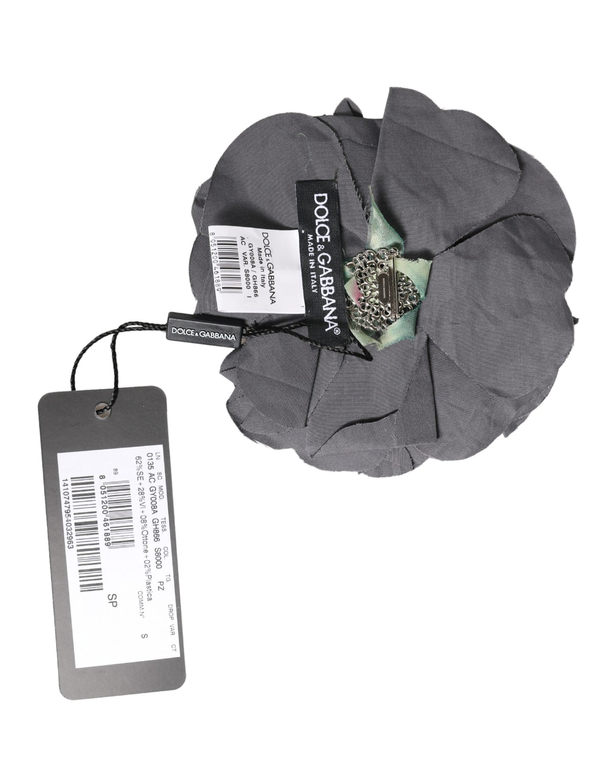 Dolce & Gabbana Gray Floral Motif Silk Blend Bar Pin Brooch