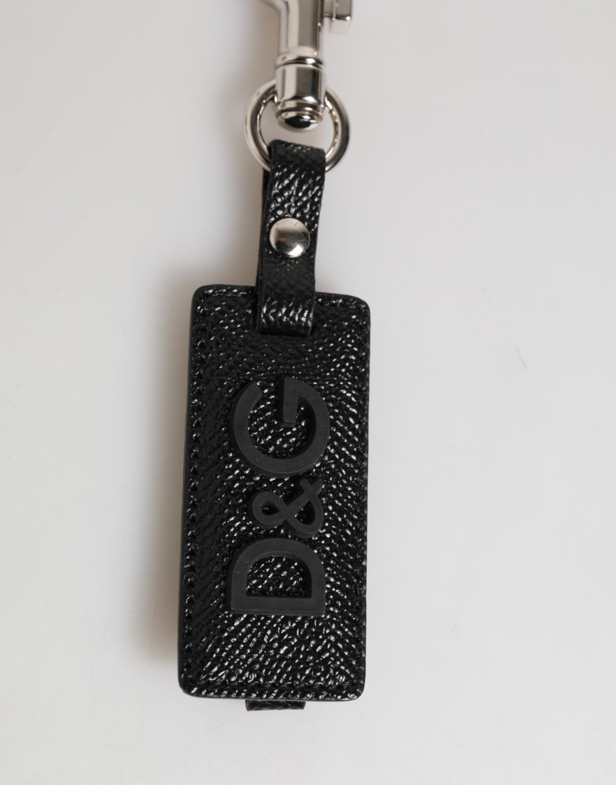 Dolce & Gabbana Porte-clés Homme en Cuir Noir avec Logo DG et Métal Argenté