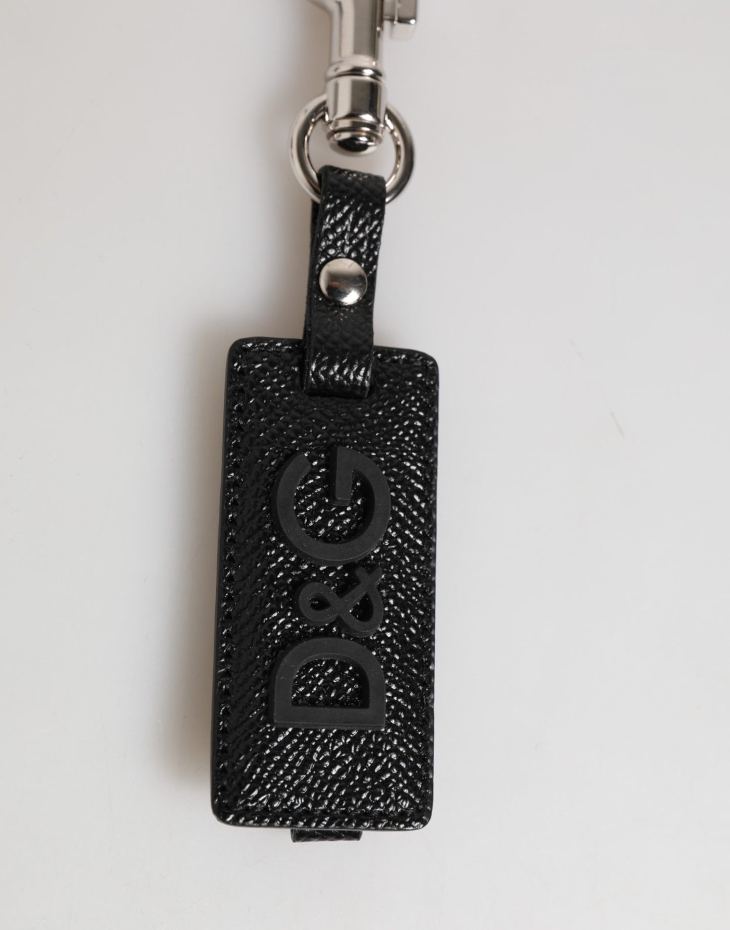 Dolce & Gabbana Porte-clés Homme en Cuir Noir avec Logo DG et Métal Argenté