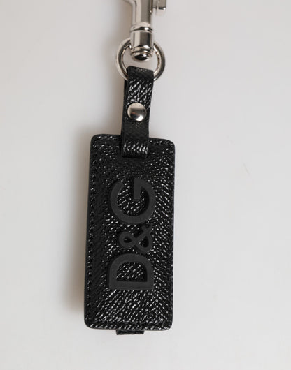 Dolce & Gabbana Porte-clés Homme en Cuir Noir avec Logo DG et Métal Argenté
