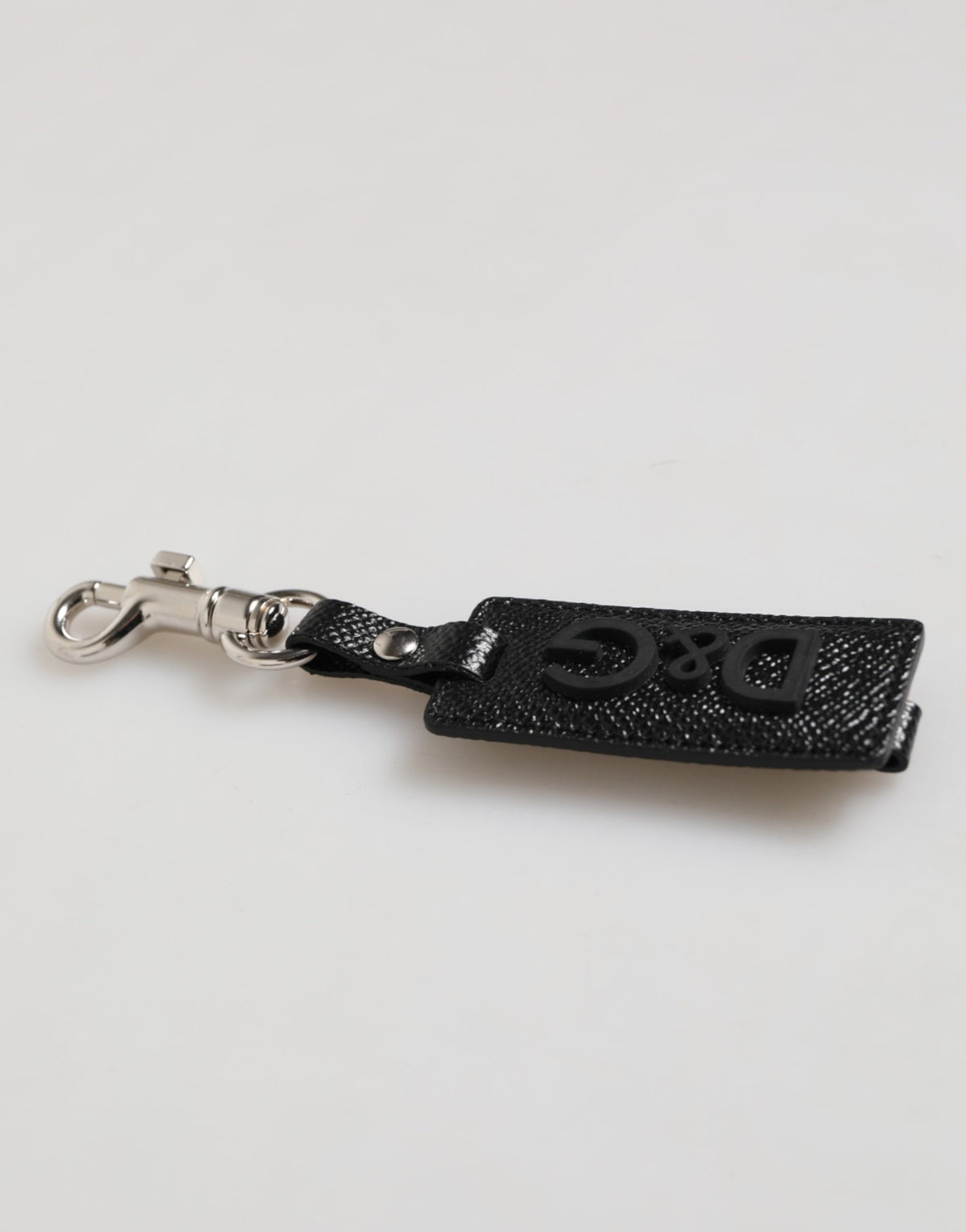 Dolce & Gabbana Porte-clés Homme en Cuir Noir avec Logo DG et Métal Argenté