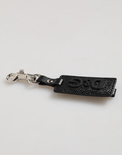 Dolce & Gabbana Porte-clés Homme en Cuir Noir avec Logo DG et Métal Argenté