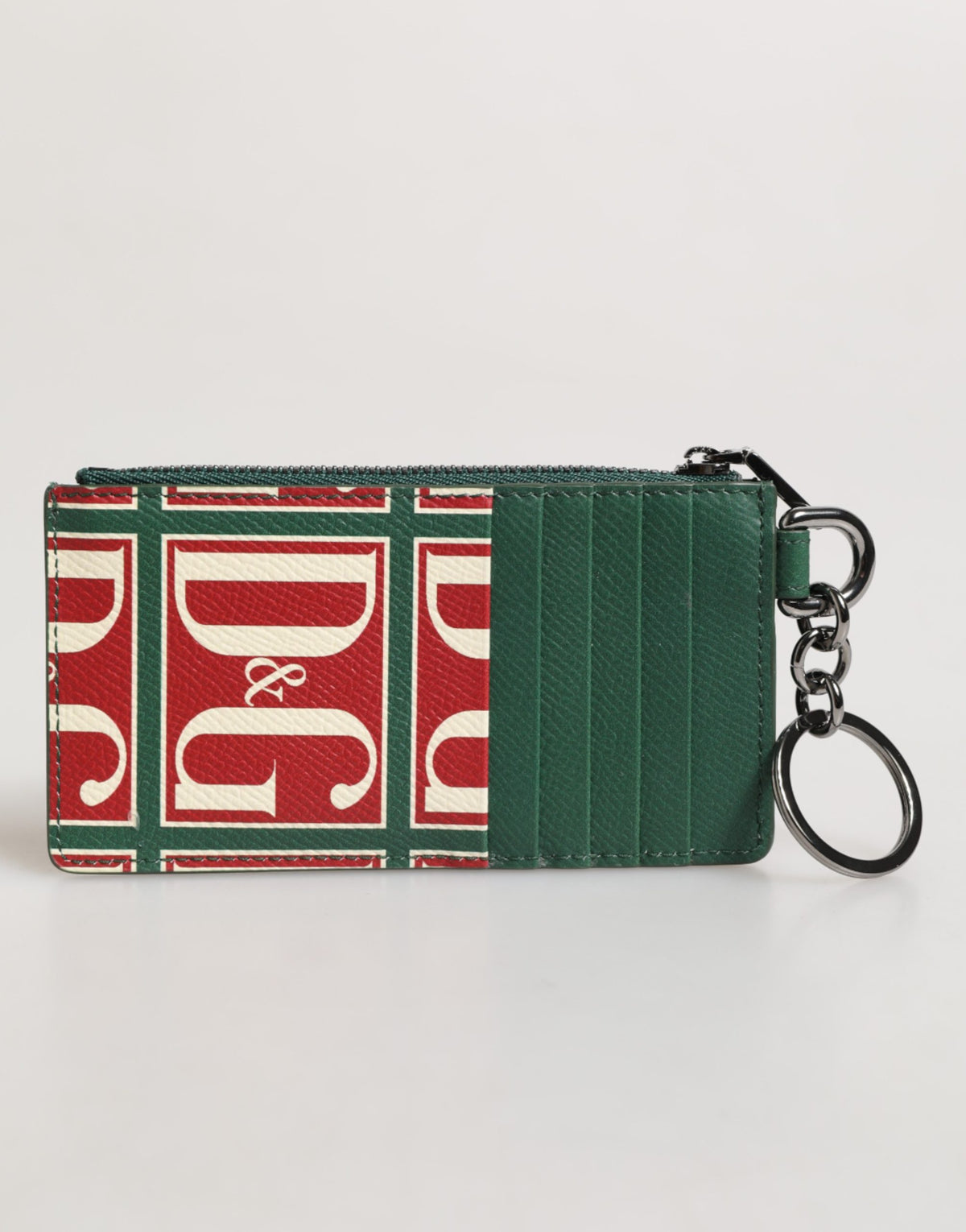 Portefeuille porte-cartes Dolce &amp; Gabbana en cuir de veau vert avec logo imprimé monogramme