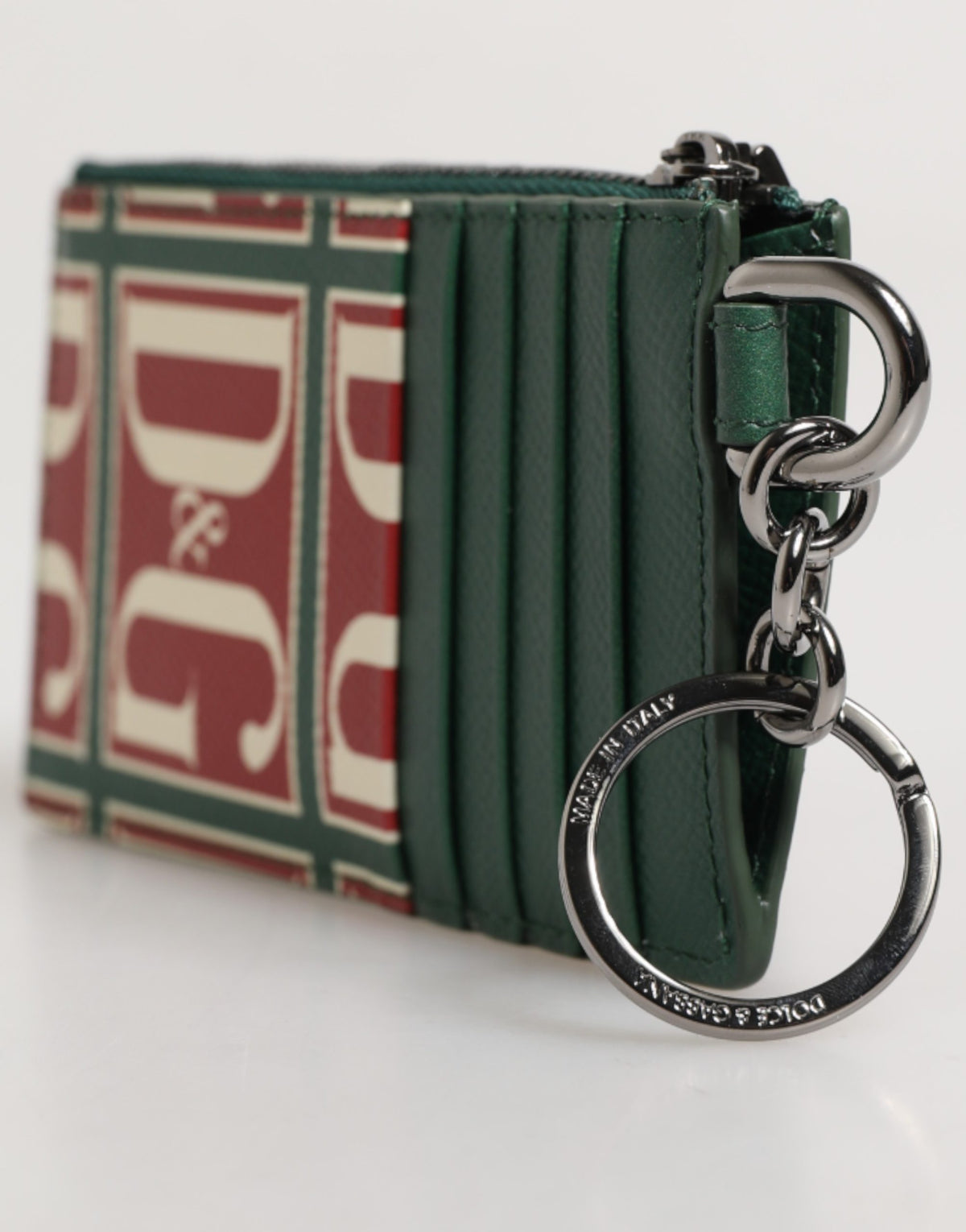 Portefeuille porte-cartes Dolce &amp; Gabbana en cuir de veau vert avec logo imprimé monogramme