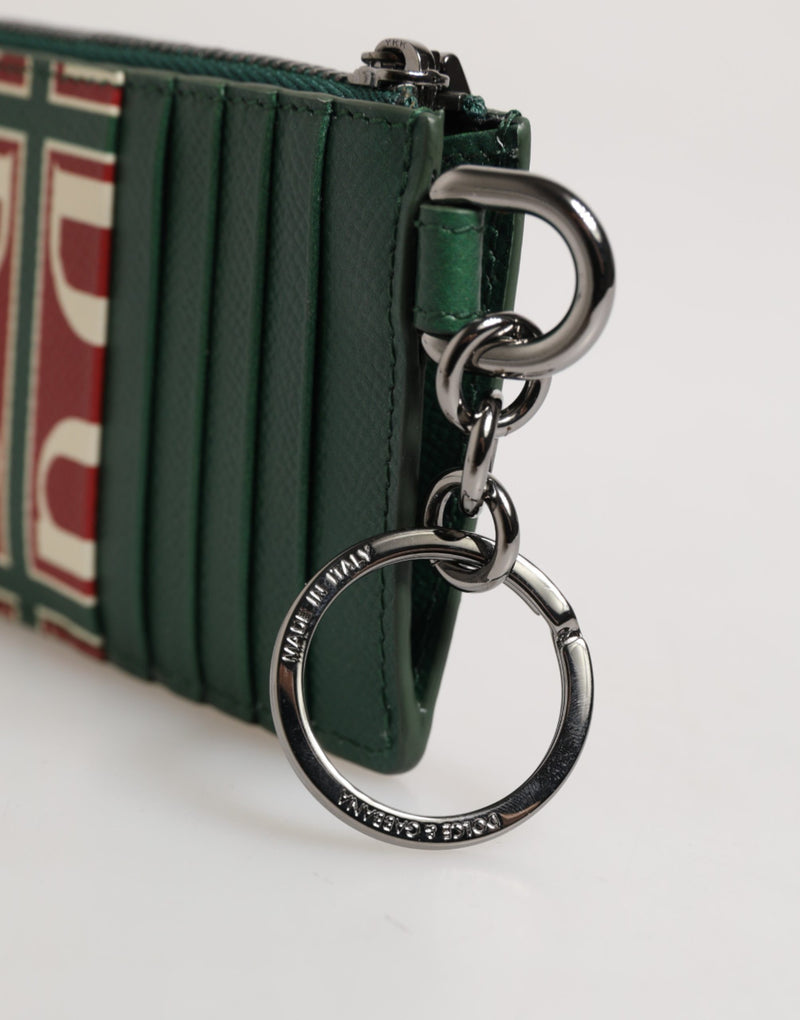 Dolce & Gabbana Green Calf Leather Logo Print Monogram Card Holder Wallet