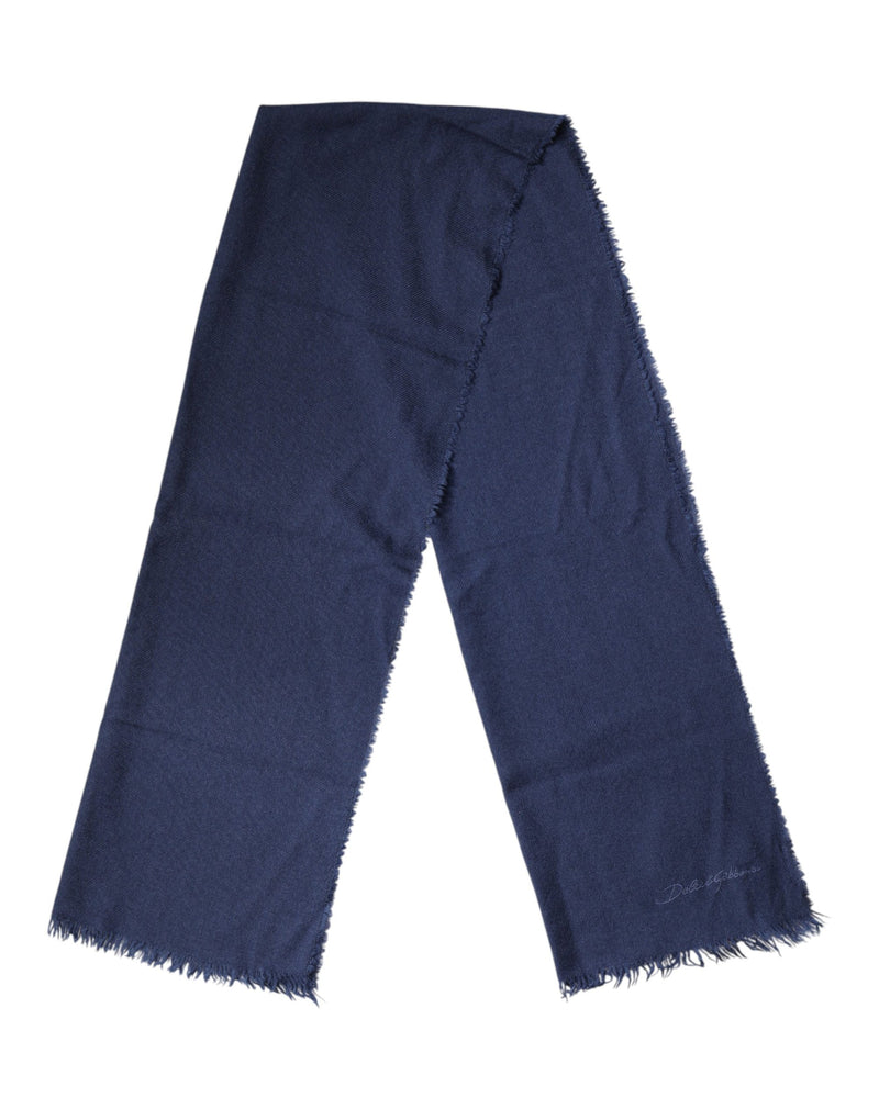 Dolce & Gabbana Blauwe Kasjmier Franjes Wikkel Foulard 70 cm x 200 cm Sjaal Heren
