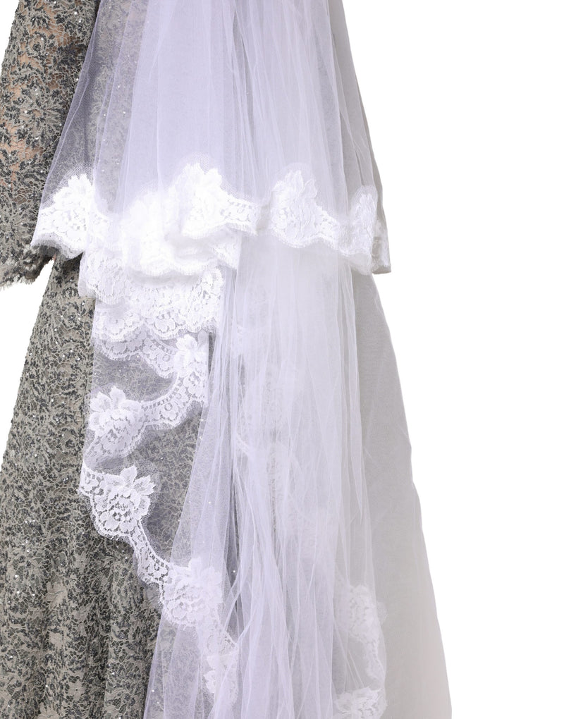 Dolce & Gabbana White Floral Lace Nylon Cathedral Wedding Veil