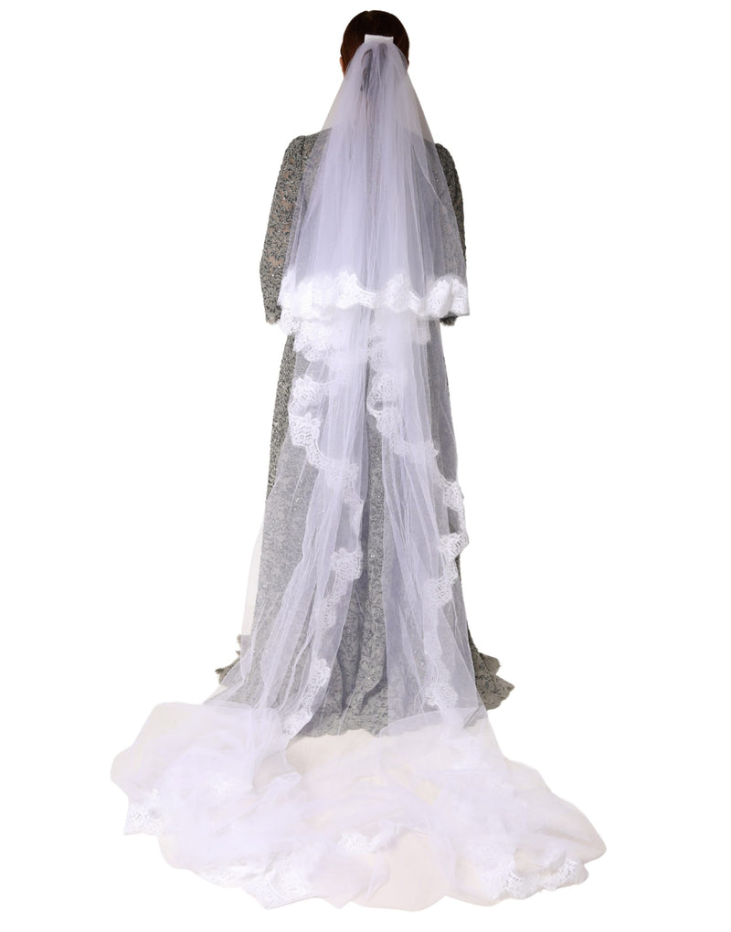 Dolce & Gabbana White Floral Lace Nylon Cathedral Wedding Veil