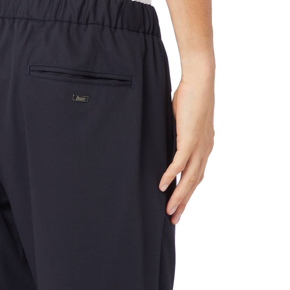 Herno Blue Virgin Wool Casual Pants for Men
