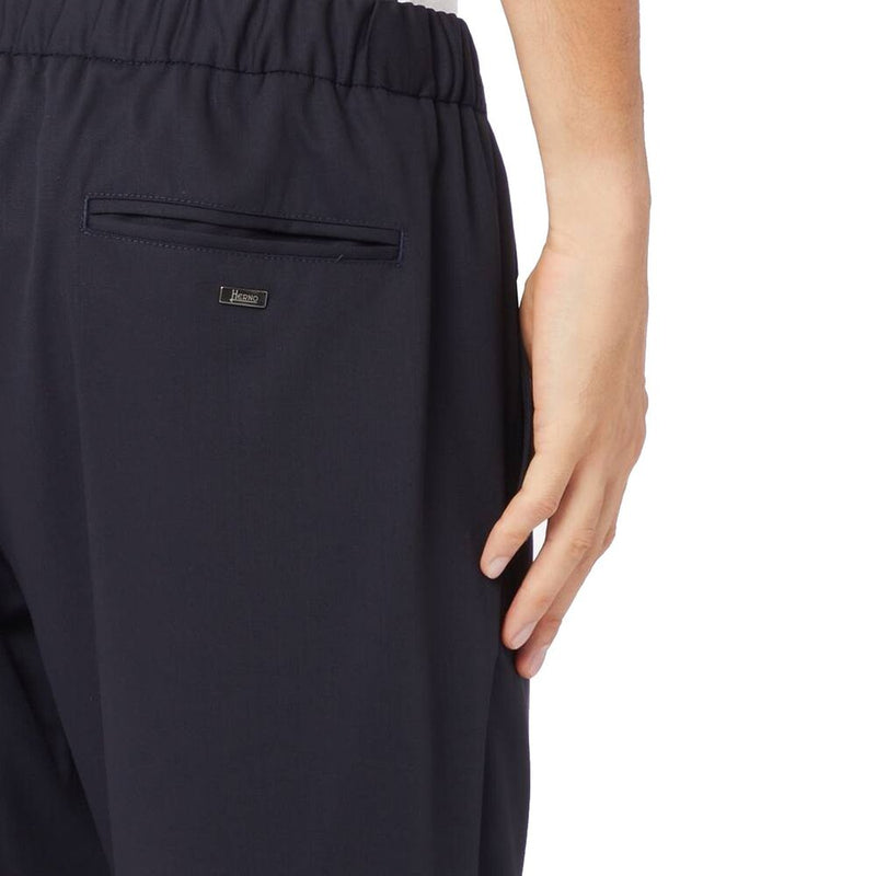 Herno Blue Virgin Wool Casual Pants for Men
