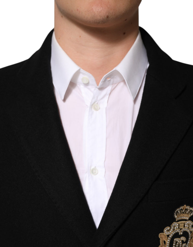 Veste blazer Dolce & Gabbana noire à un bouton avec écusson héraldique