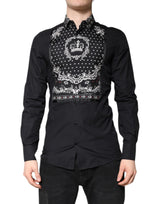 Chemise habillée formelle Dolce &amp; Gabbana à motif bandana noir et blanc, dorée.