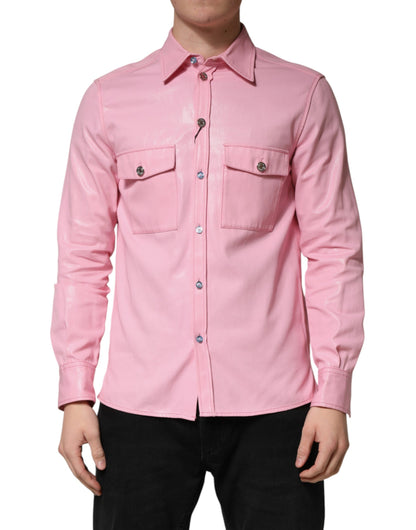 Dolce & Gabbana Roze Katoenen Herenoverhemd Met Kraag En Knoopsluiting
