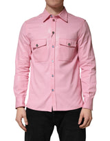 Chemise à col boutonné en coton rose Dolce &amp; Gabbana pour homme