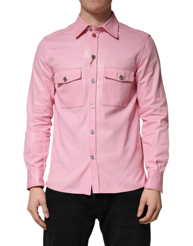 Chemise à col boutonné en coton rose Dolce &amp; Gabbana pour homme