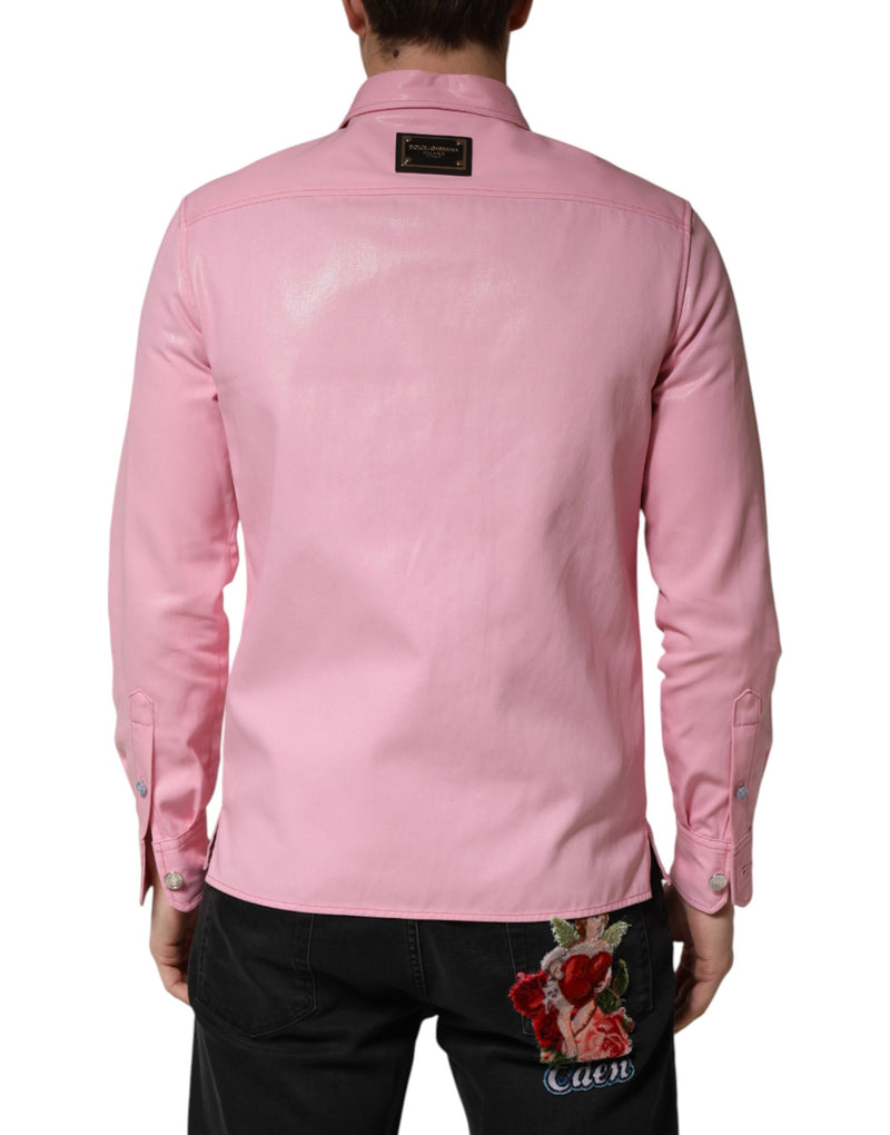 Chemise à col boutonné en coton rose Dolce &amp; Gabbana pour homme