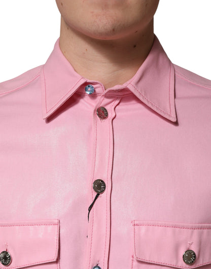 Dolce & Gabbana Roze Katoenen Herenoverhemd Met Kraag En Knoopsluiting