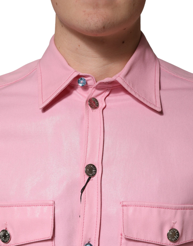 Chemise à col boutonné en coton rose Dolce &amp; Gabbana pour homme