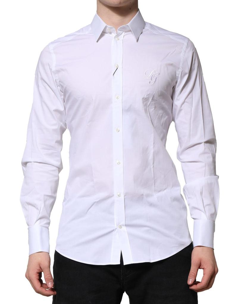Chemise habillée à manches longues en coton blanc doré de Dolce &amp; Gabbana