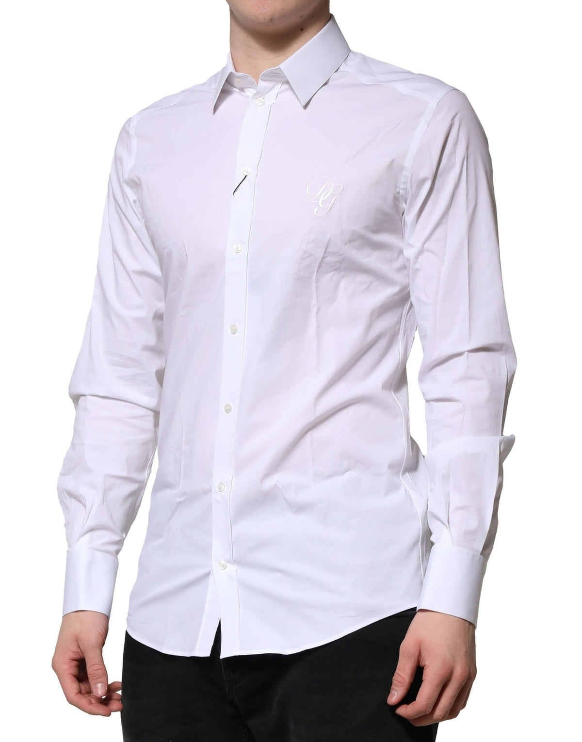 Chemise habillée à manches longues en coton blanc doré de Dolce &amp; Gabbana