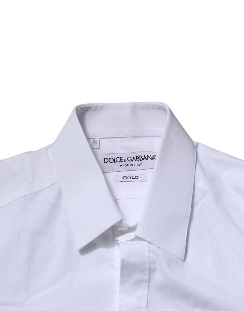 Chemise habillée à manches longues en coton blanc doré de Dolce &amp; Gabbana