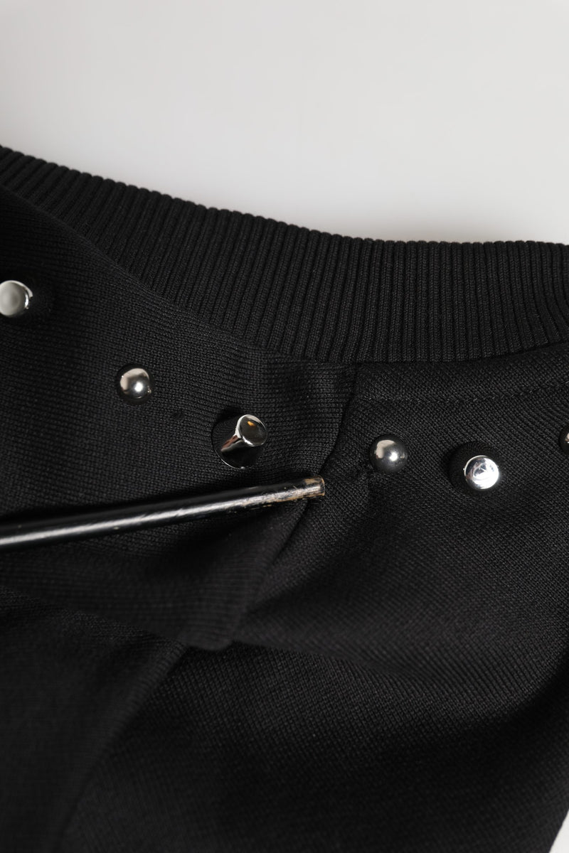 Dolce & Gabbana Black Embellished Cotton Sweatshirt Sweater