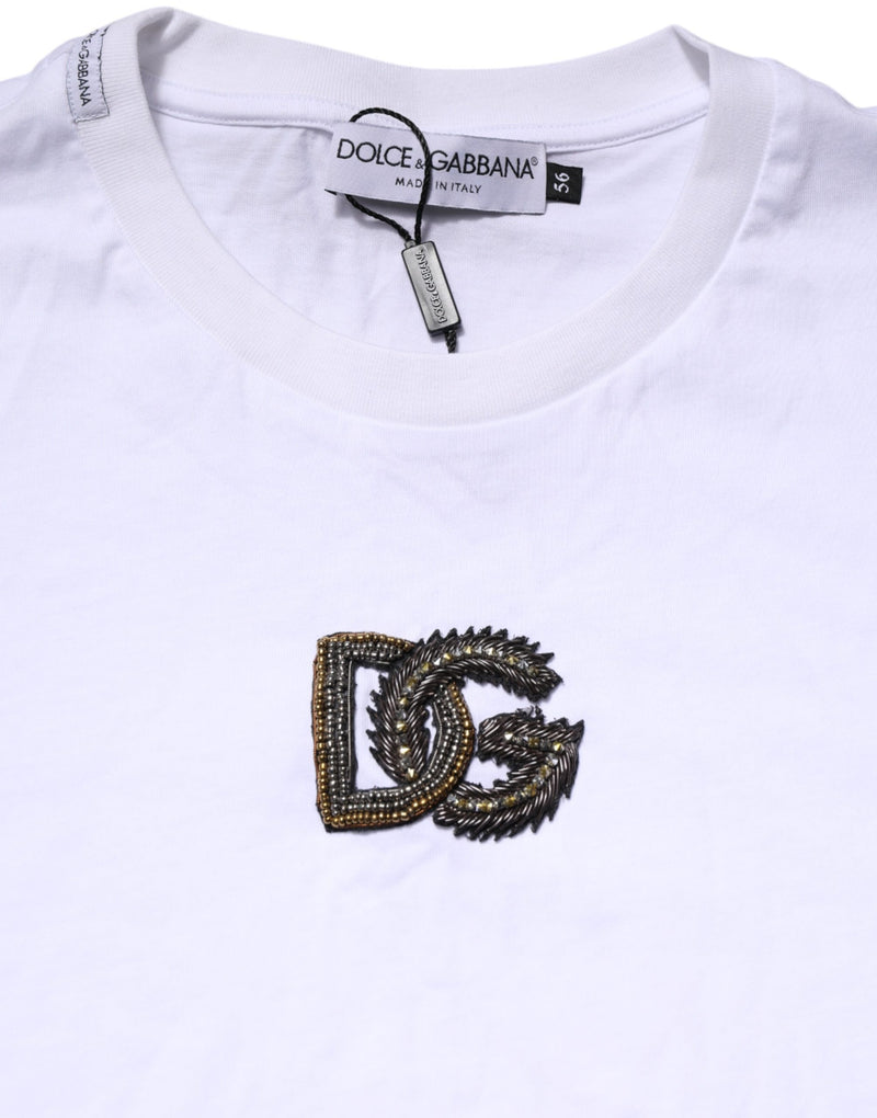 T-shirt Homme Dolce & Gabbana en Coton Blanc Brodé Logo DG