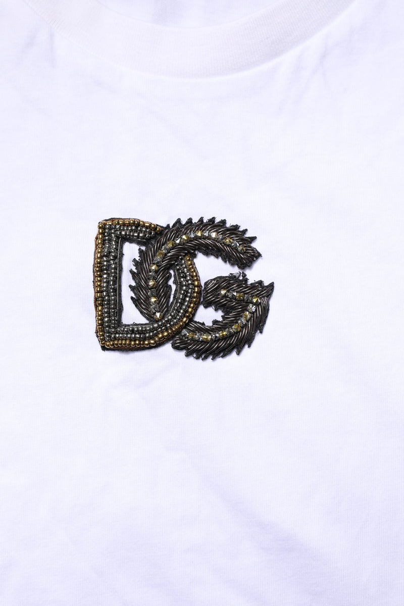 T-shirt Homme Dolce & Gabbana en Coton Blanc Brodé Logo DG