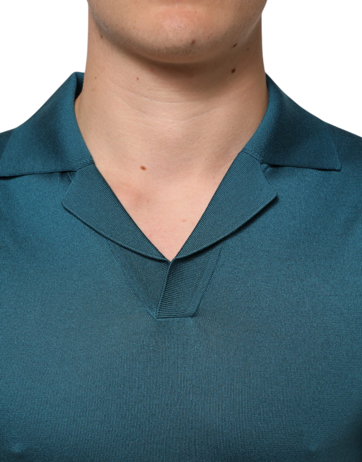 T-shirt polo Dolce & Gabbana en soie bleu sarcelle à col et manches courtes