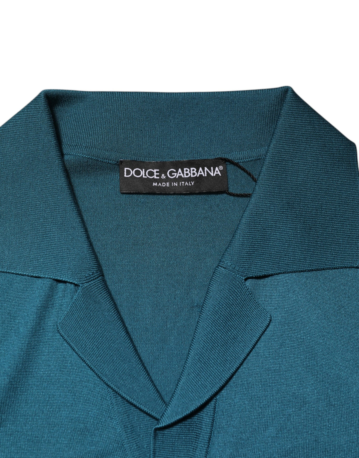 T-shirt polo Dolce & Gabbana en soie bleu sarcelle à col et manches courtes