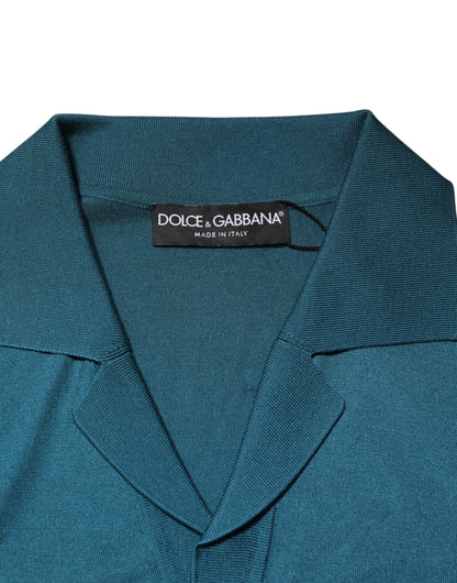 T-shirt polo Dolce & Gabbana en soie bleu sarcelle à col et manches courtes