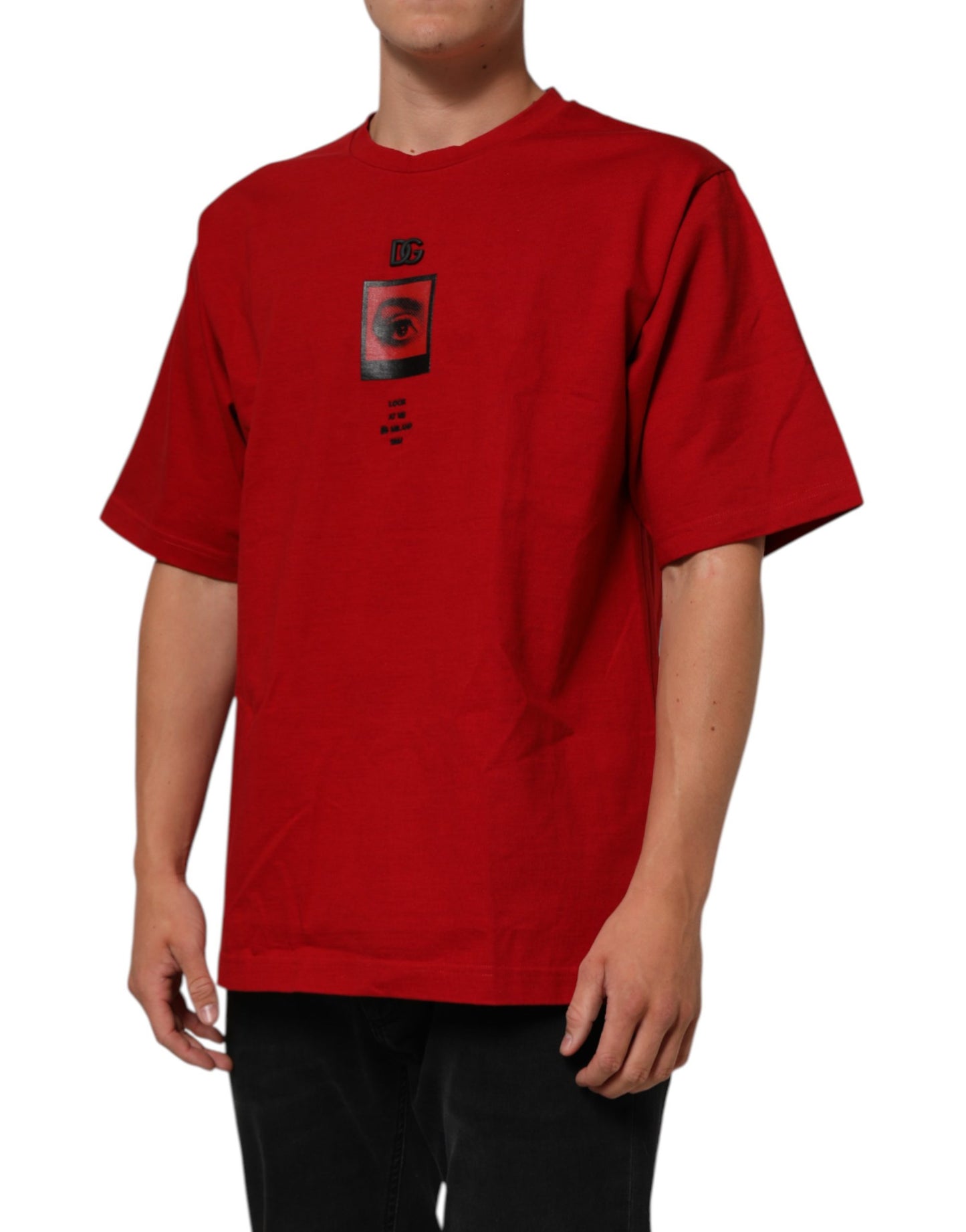 Dolce & Gabbana Rood DG Oogprint Katoenen T-shirt Met Ronde Hals