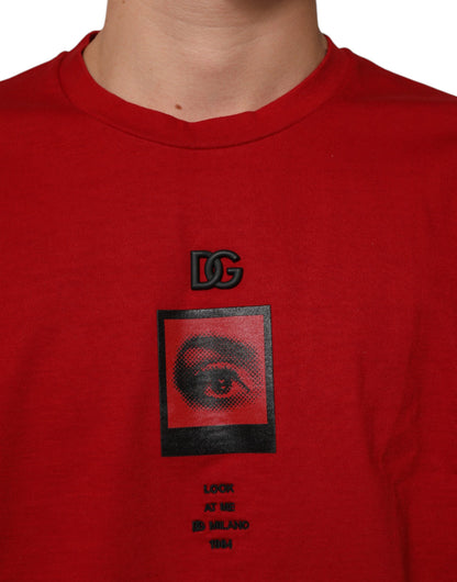 Dolce & Gabbana Rood DG Oogprint Katoenen T-shirt Met Ronde Hals