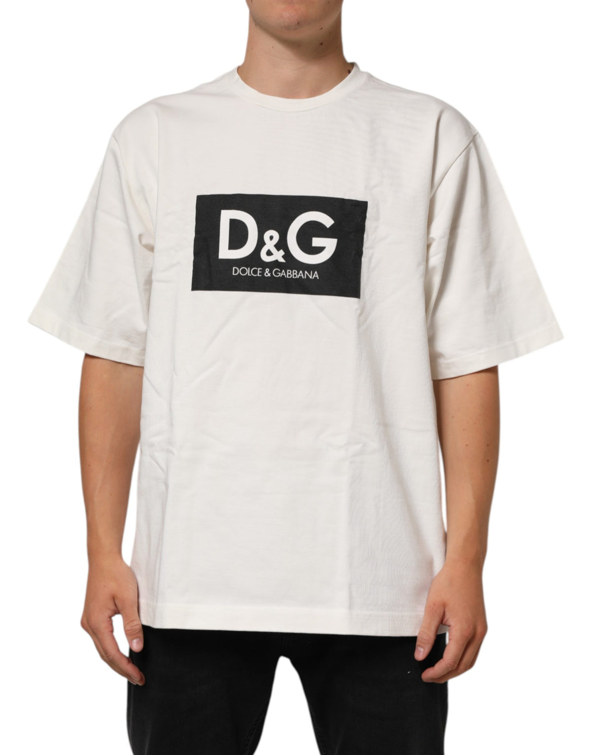 T-shirt col rond homme Dolce & Gabbana en coton blanc avec logo imprimé