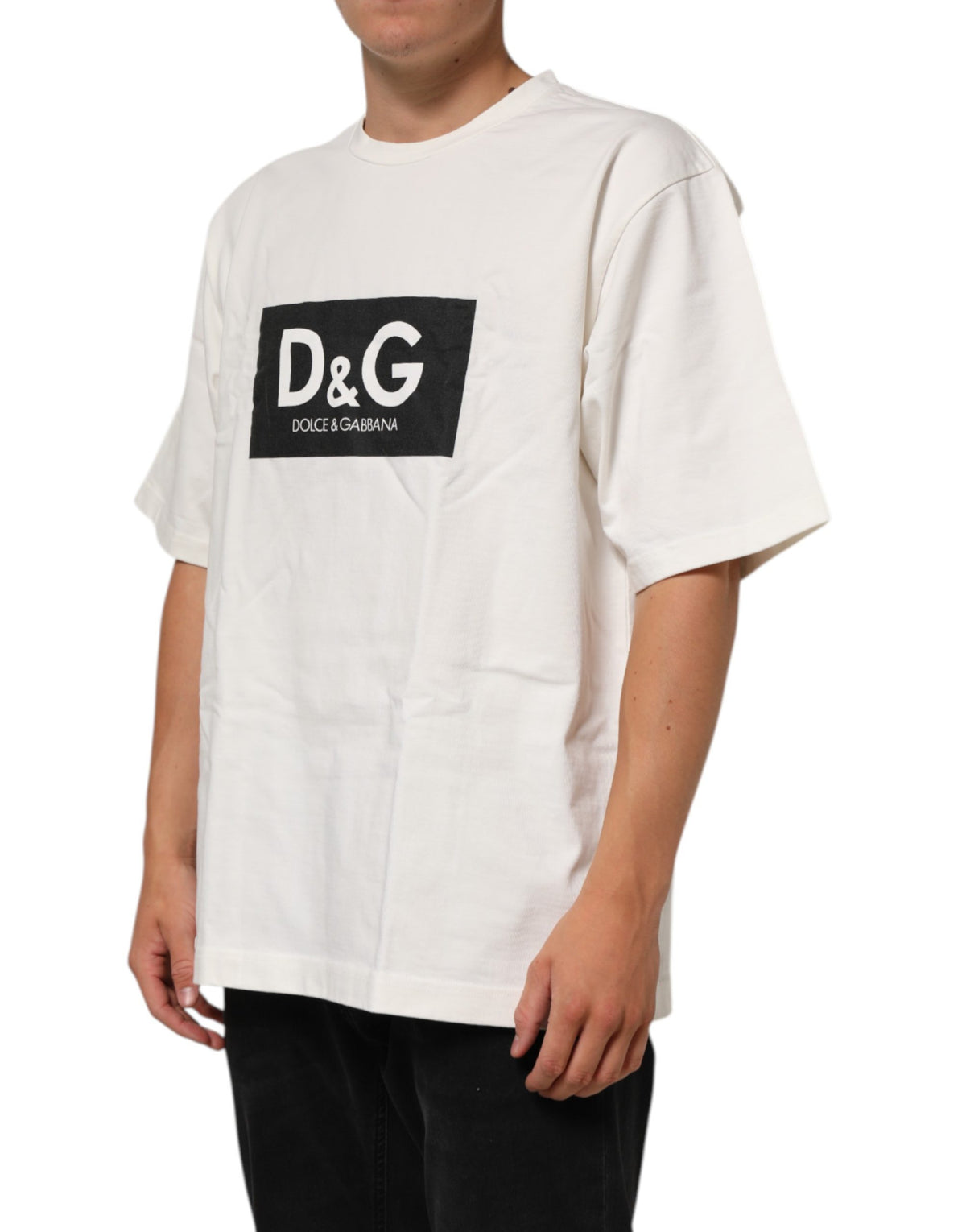 T-shirt col rond homme Dolce & Gabbana en coton blanc avec logo imprimé