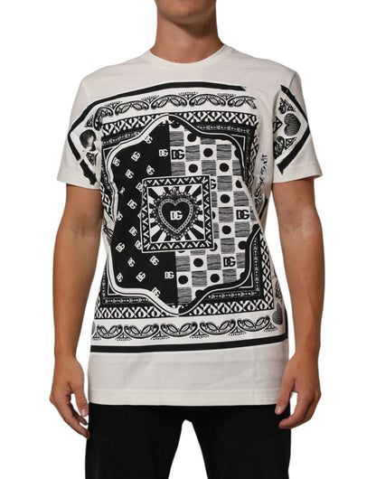 Dolce & Gabbana Wit Katoenen T-shirt met Ronde Hals en Bandanaprint