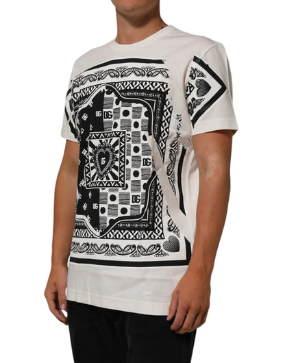 Dolce & Gabbana Wit Katoenen T-shirt met Ronde Hals en Bandanaprint