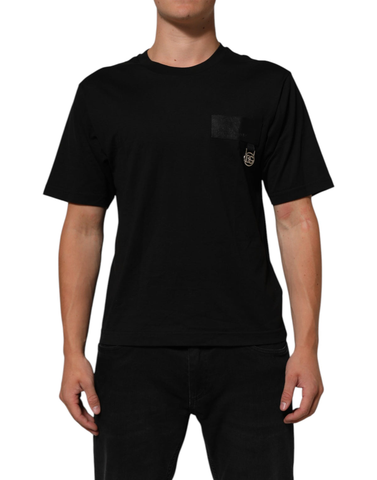 T-shirt ras du cou Dolce & Gabbana en coton noir avec plaque logo