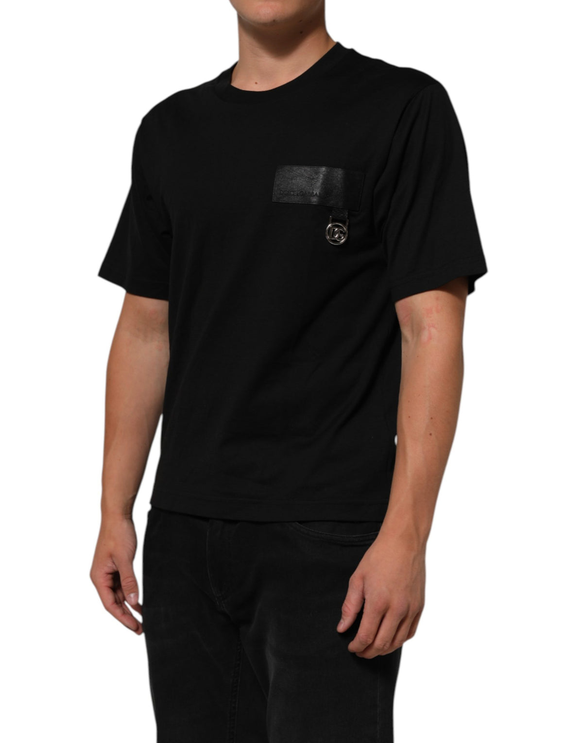 T-shirt ras du cou Dolce & Gabbana en coton noir avec plaque logo