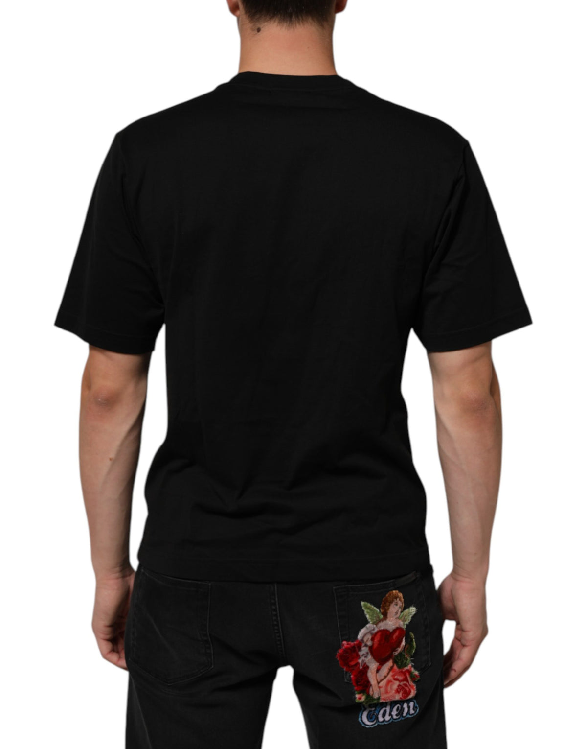 T-shirt ras du cou Dolce & Gabbana en coton noir avec plaque logo