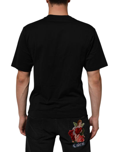 T-shirt ras du cou Dolce & Gabbana en coton noir avec plaque logo