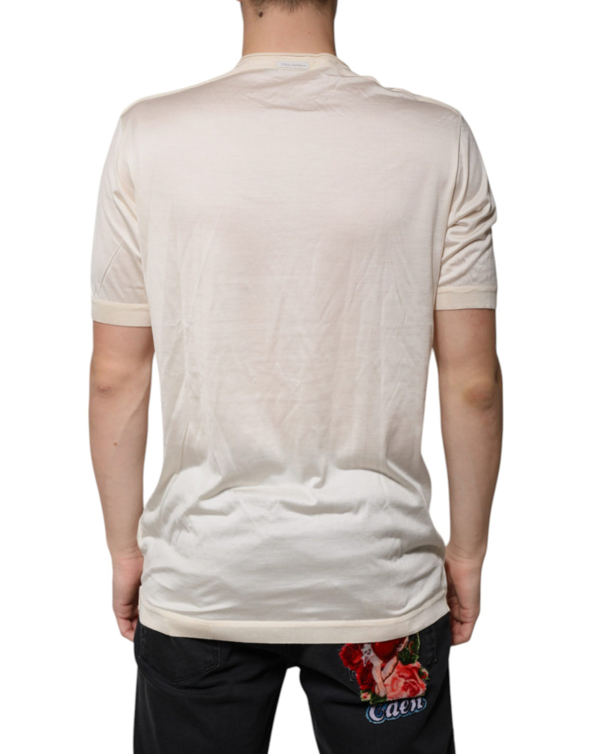 T-shirt Dolce & Gabbana en soie blanc cassé à manches courtes et col Henley